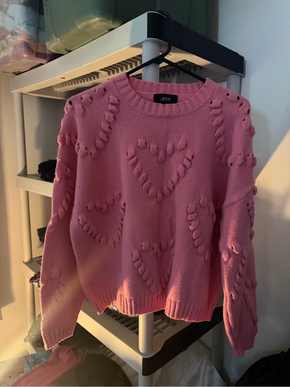 Cider Pink Bobble-Heart Crewneck Sweater
